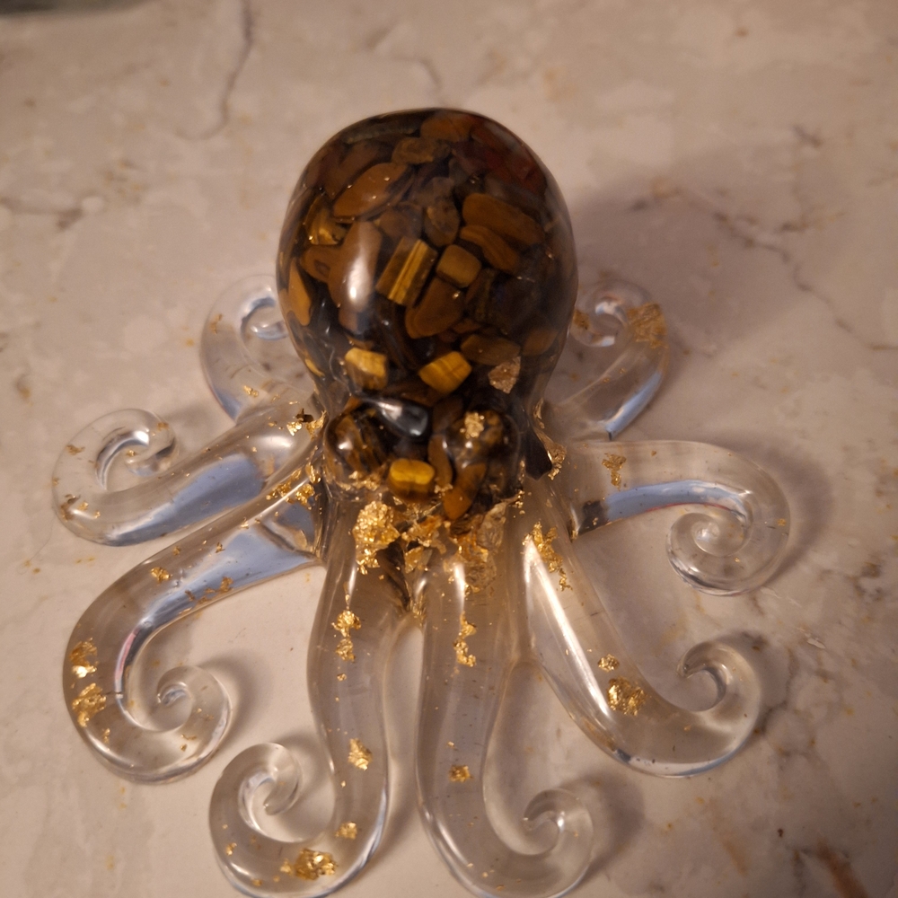 Elegant Acrilic Octopus Figurine with Tigereye Accents NWOT